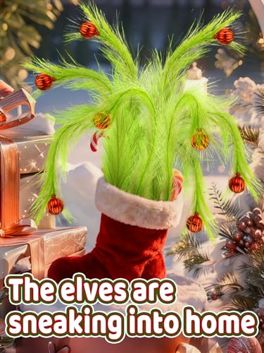 8Pcs Lime Green Fluffy Curly Christmas Tree Picks Decorations with Red Ball V21474