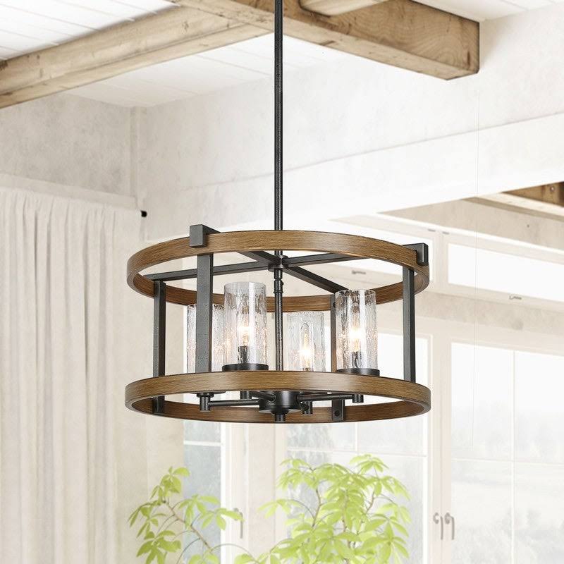 4-Light Wagon Wheel Chandelier Seeded Glass U76184
