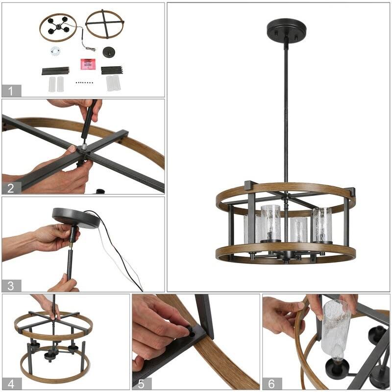 4-Light Wagon Wheel Chandelier Seeded Glass U76184