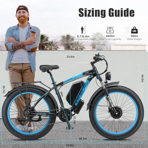 26 Inch Fat Tire Electric Mountain Bike 4000W Peak 48V 23Ah 21 Speed L9168
