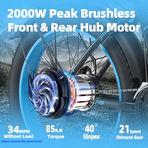 26 Inch Fat Tire Electric Mountain Bike 4000W Peak 48V 23Ah 21 Speed L9168