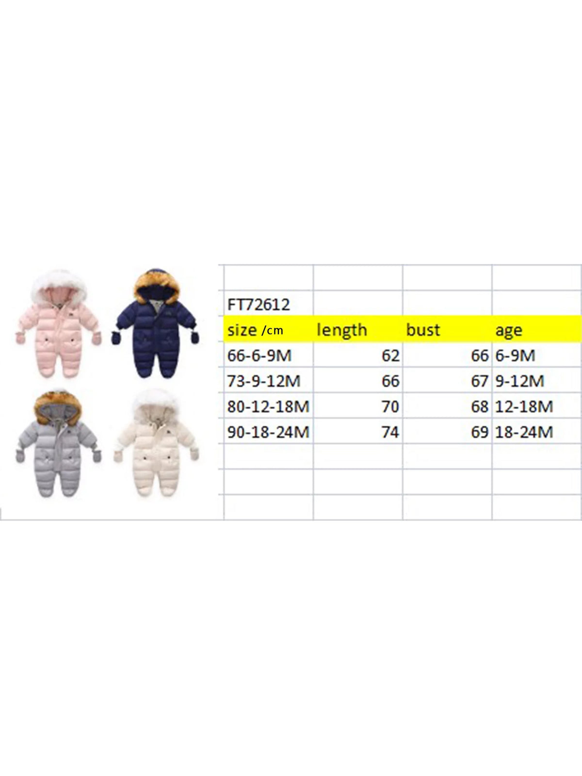 Infant Baby Snowsuit Hooded Puffer Jacket Z524