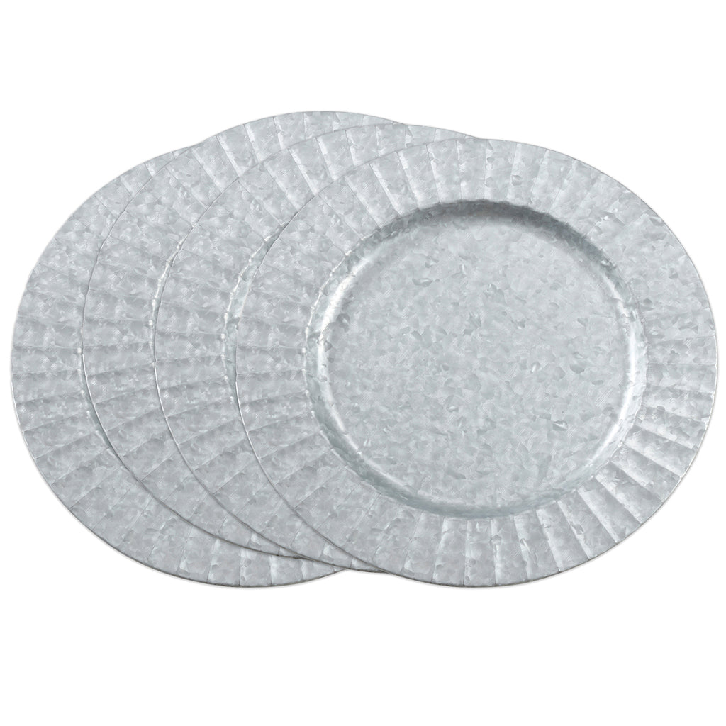 Vintage Ruffled Galvanized Metal Charger Plates, Set of 4 V68999