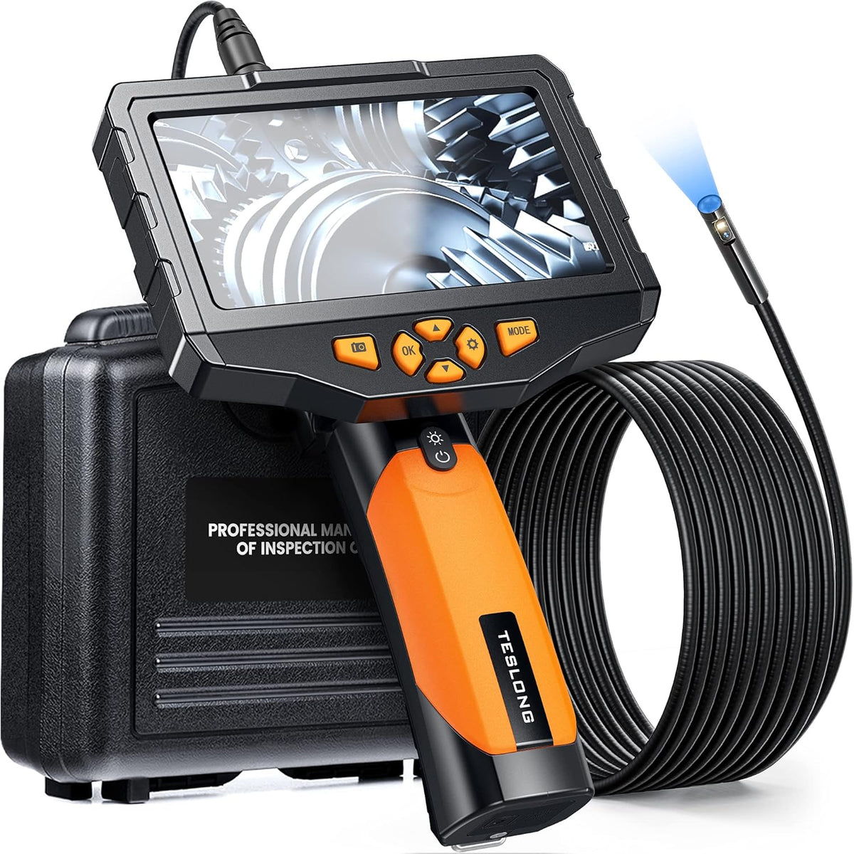 Dual Lens Inspection Camera with Light, 5 IPS Screen, 16.4ft Flexible Probe L982