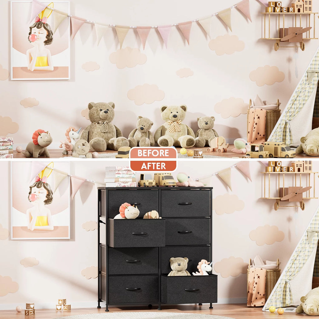 5 Drawer Fabric Dresser with Wood Top C800426