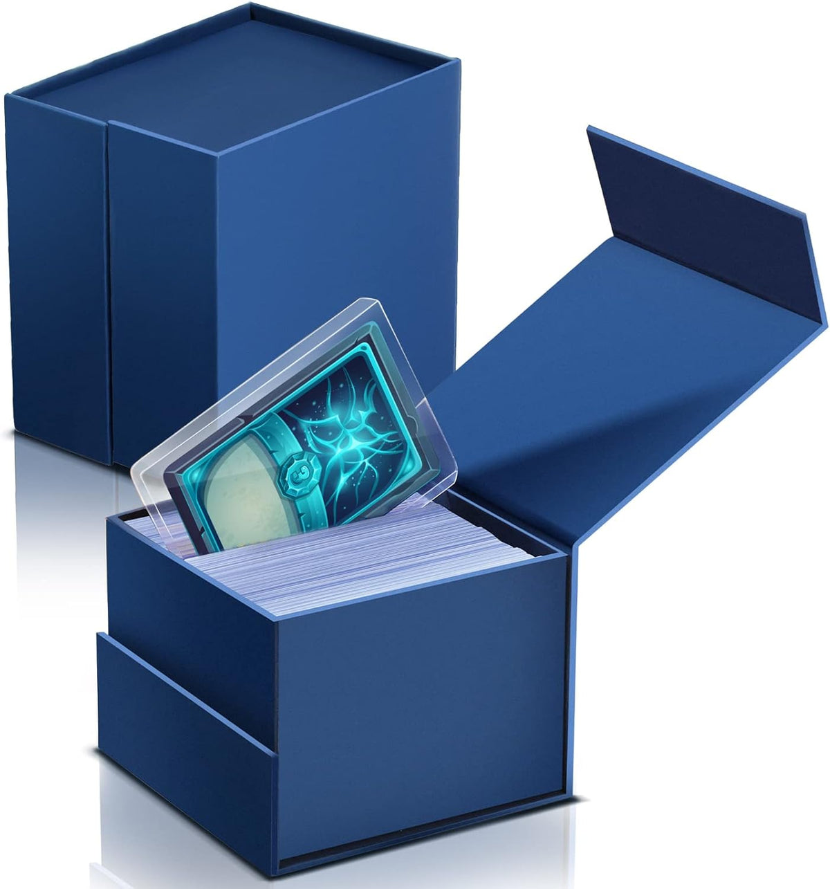 2 Pcs Blue Trading Card Storage Box with Card Sleeve Loader, 7.9 x 4.3 x 3.2 Inches M946872