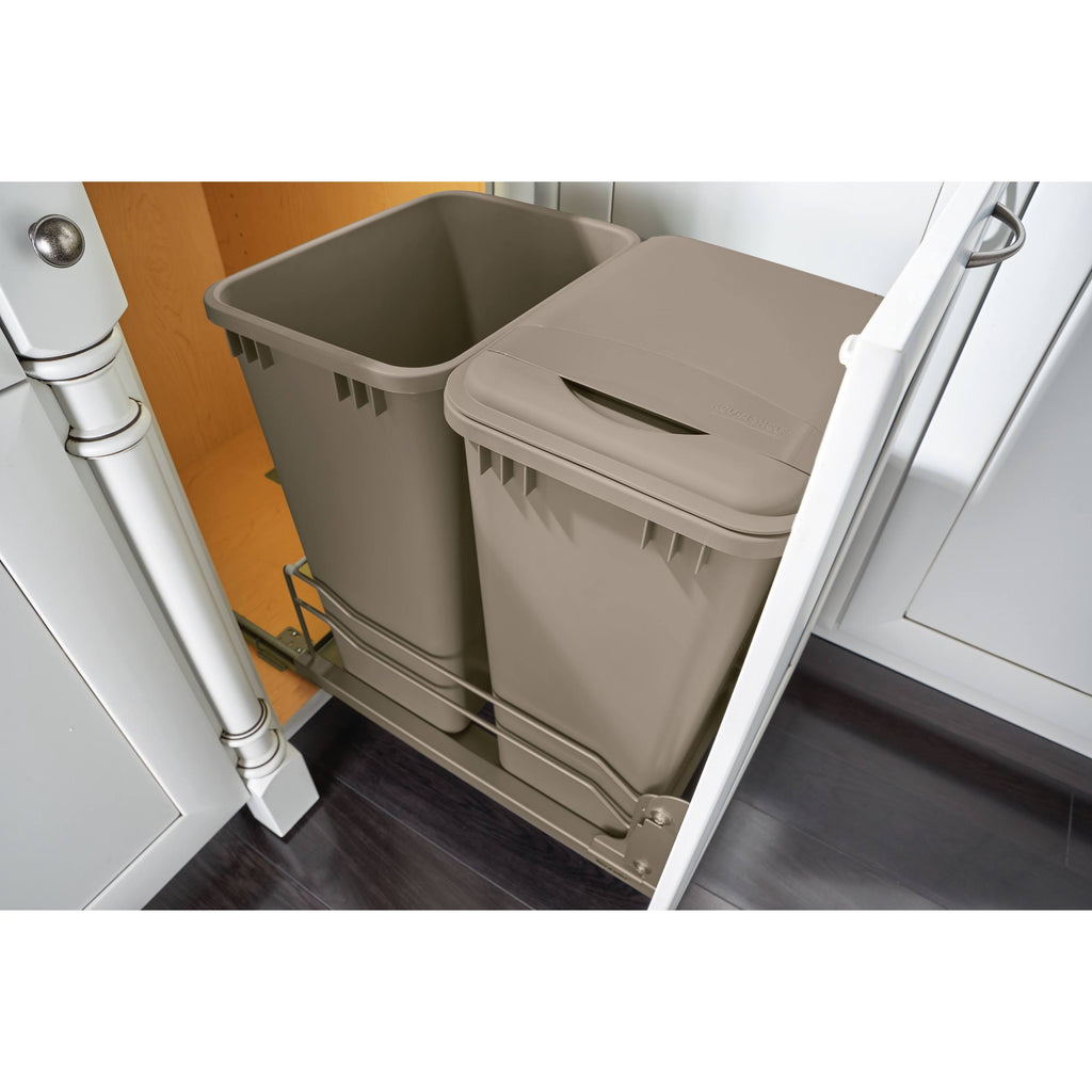 Double 35 qt. Pull-Out Silver Waste Container Q917