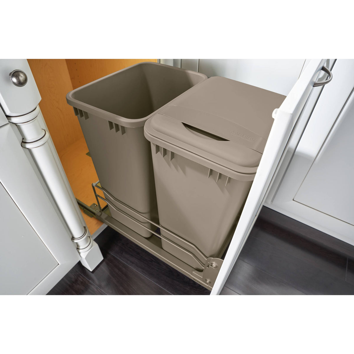 Double 35 qt. Pull-Out Silver Waste Container Q917