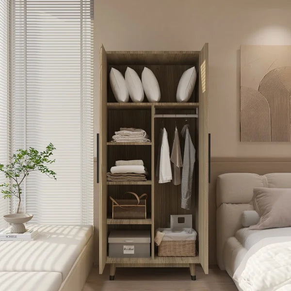2 Doors Wardrobe Closet & Cabinet with Hanging Rail Q821063