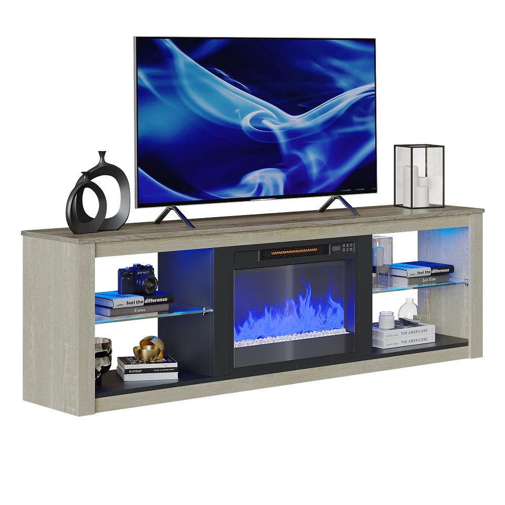 Wash White+Grey Electric Fireplace TV Stand L25849