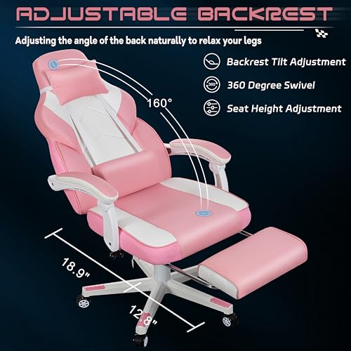 Gaming Chair with Footrest and Massage Lumbar Support D6173
