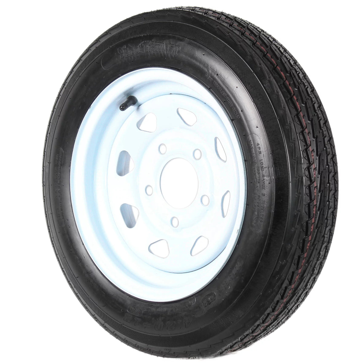 Two Trailer Tires On Rims 4.80-12 5 Lug White Spoke V152157