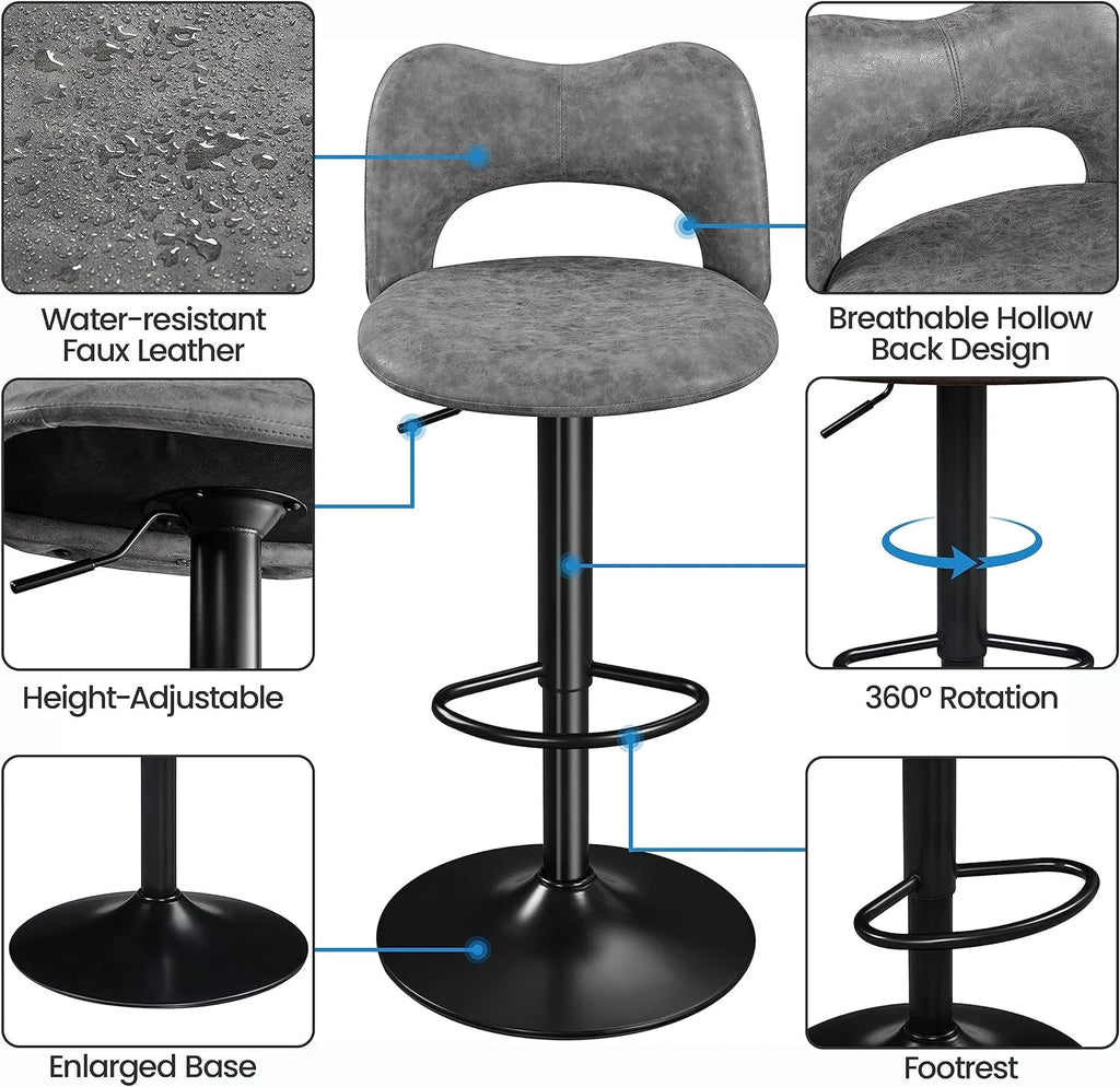 Grey Adjustable Swivel Bar Stools Set of 4 N555162
