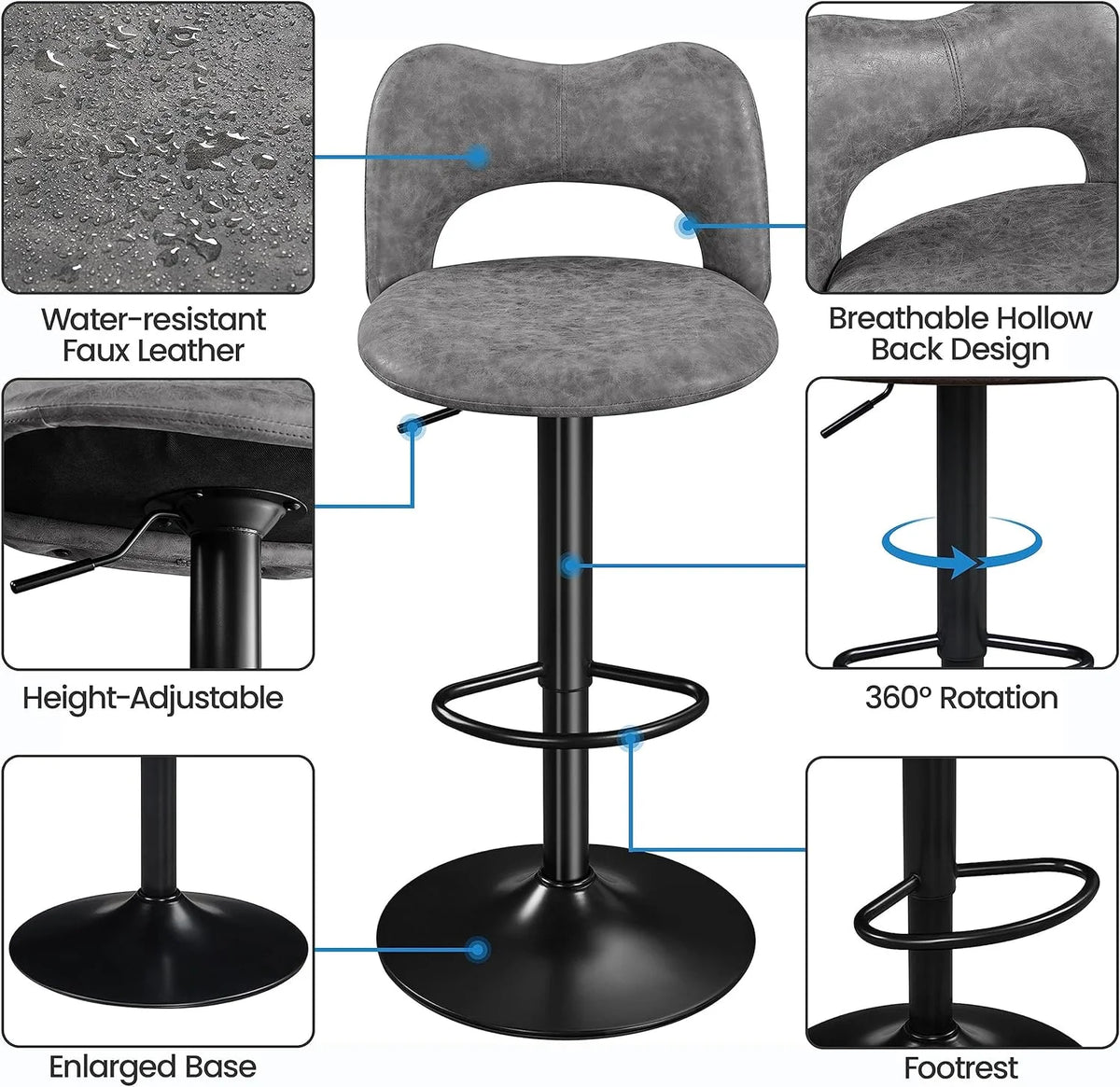 Grey Adjustable Swivel Bar Stools Set of 4 N555162
