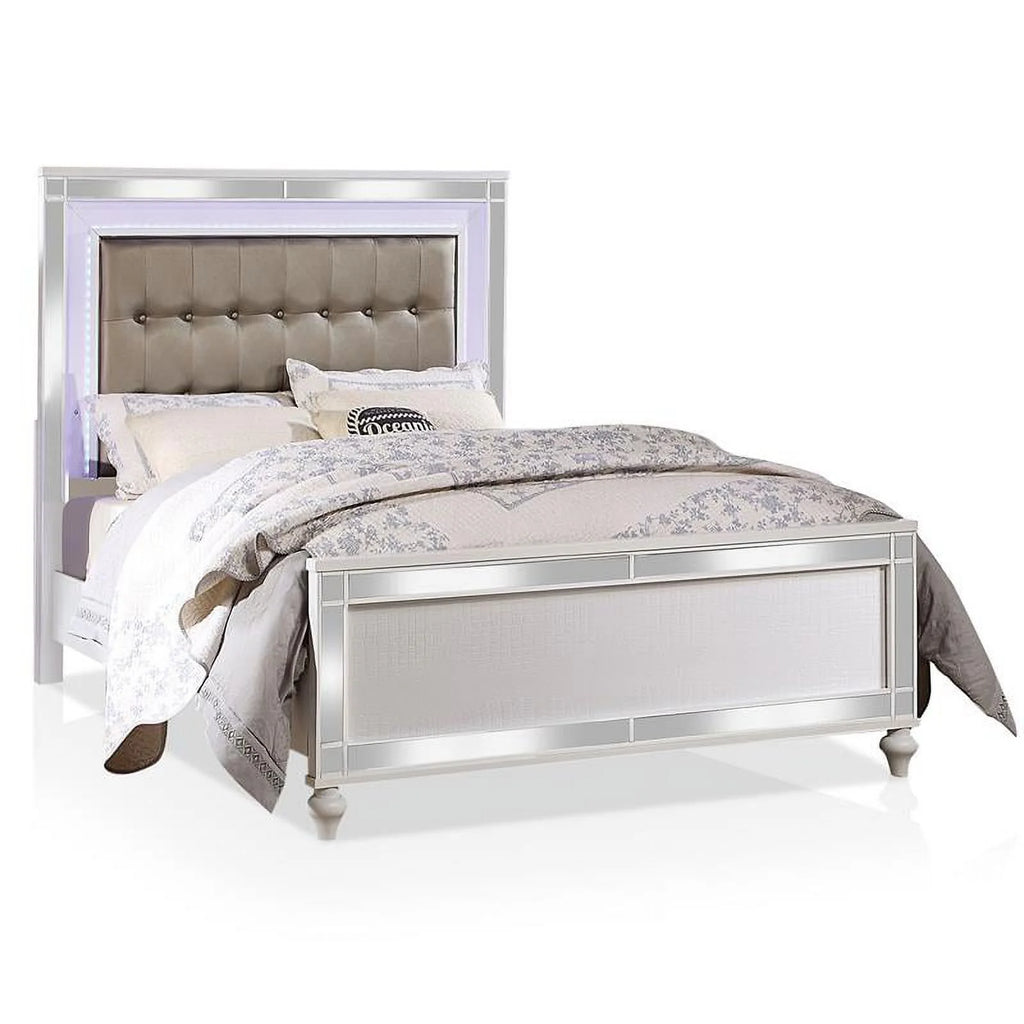 White 3-Piece Solid Wood LED Bedroom Set King O175