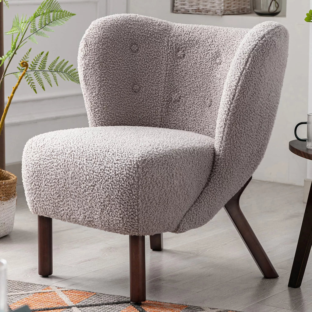 Modern Lambskin Tufted Accent Chair with Solid Wood Legs A37007