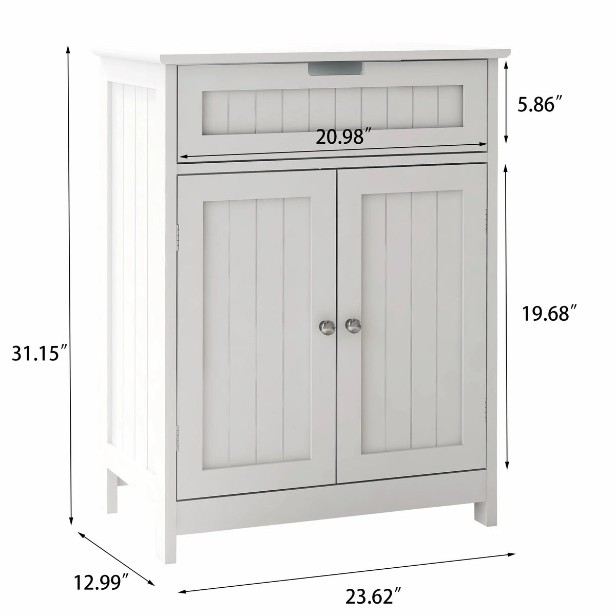 White Wood Bathroom Floor Cabinet 2 Doors 1 Drawer F2092