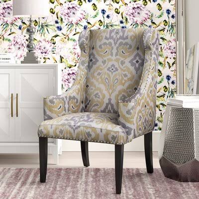 Yellow Polyester Wingback Chair X236
