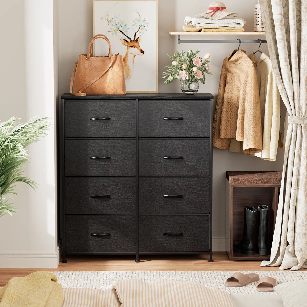 5 Drawer Fabric Dresser with Wood Top C800426