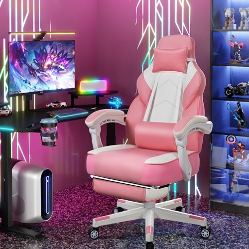 Gaming Chair with Footrest and Massage Lumbar Support D6173