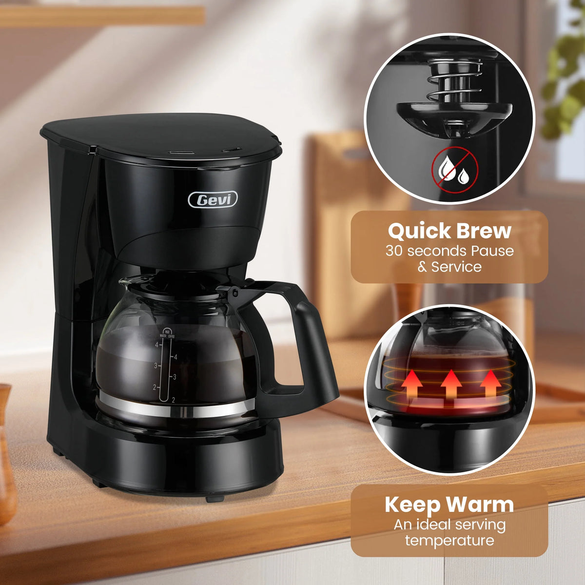 4 Cup Black Drip Coffee Maker with Reusable Filter F742