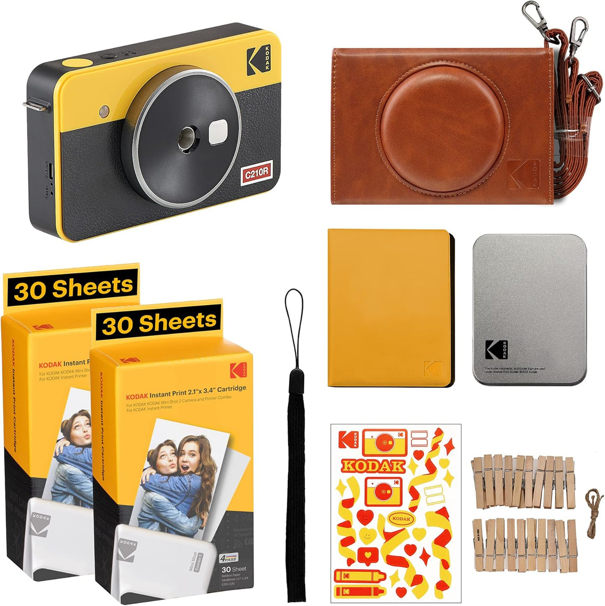 Portable Wireless Instant Camera & Photo Printer, 68-Sheet Bundle, Yellow Z26006