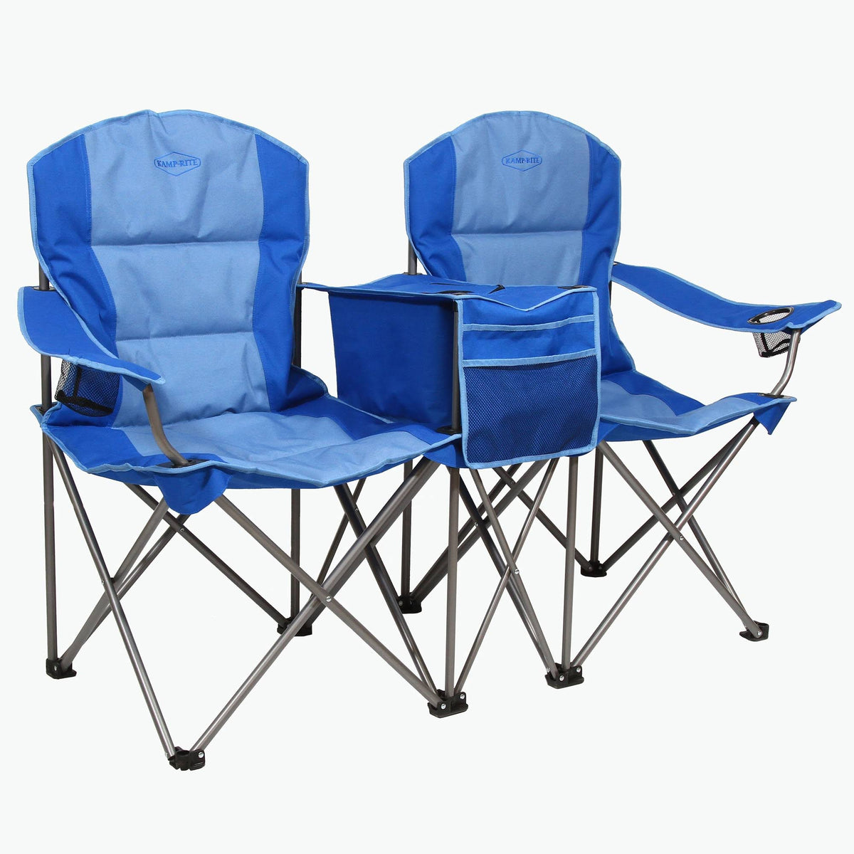 Blue Double Folding Lawn Chair with Cooler U7661