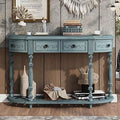 Curved Console Table with 4 Drawers Solid Wood Frame Black E713627