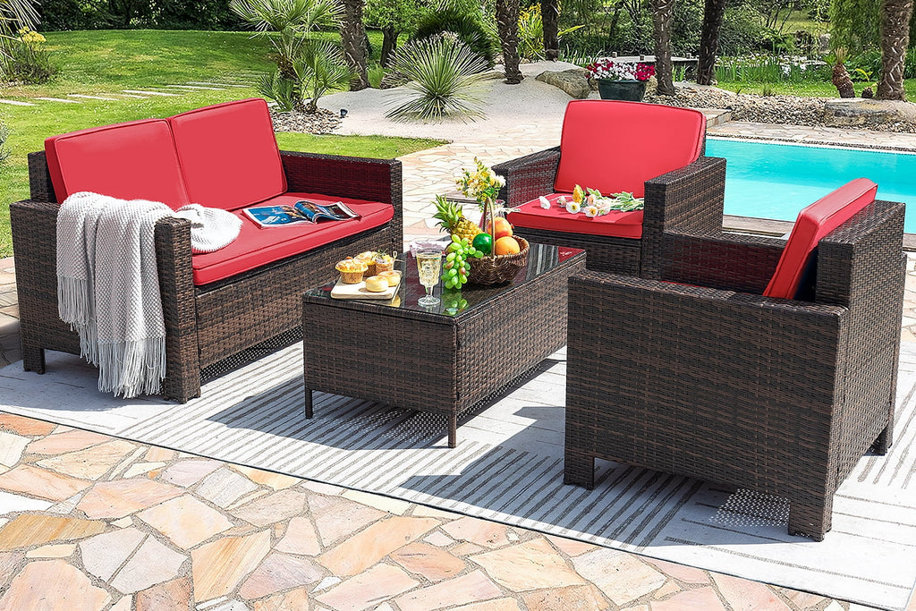 4 Pieces Rattan Wicker Patio Conversation Sofa Set G349