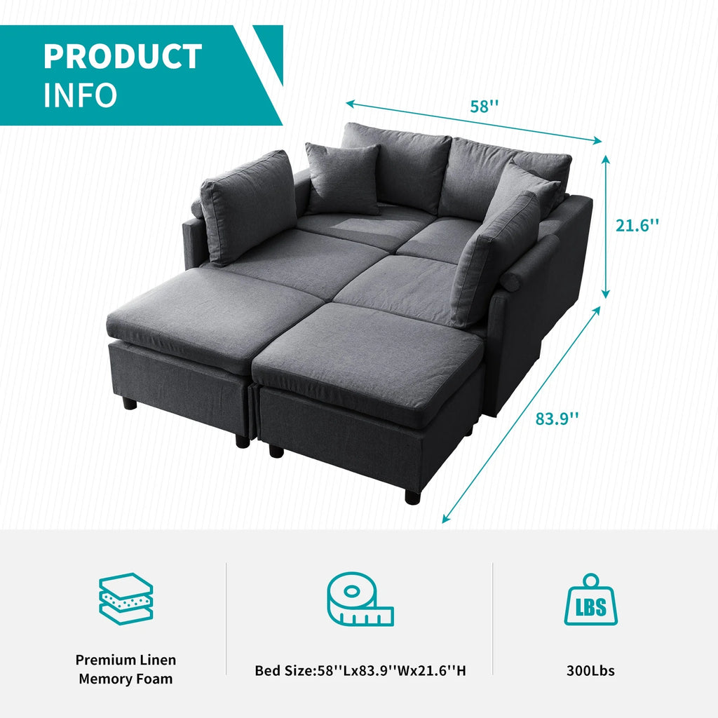 Dark Gray 6-Seater Modular Sectional Sofa with Storage Ottoman F8248