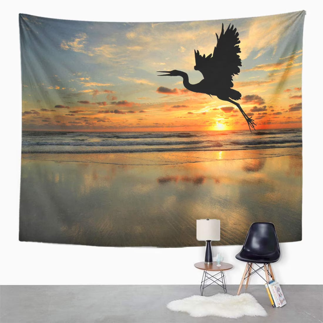 Blue Heron Sunrise Wall Art Hanging Tapestry 51x60 inch S923722