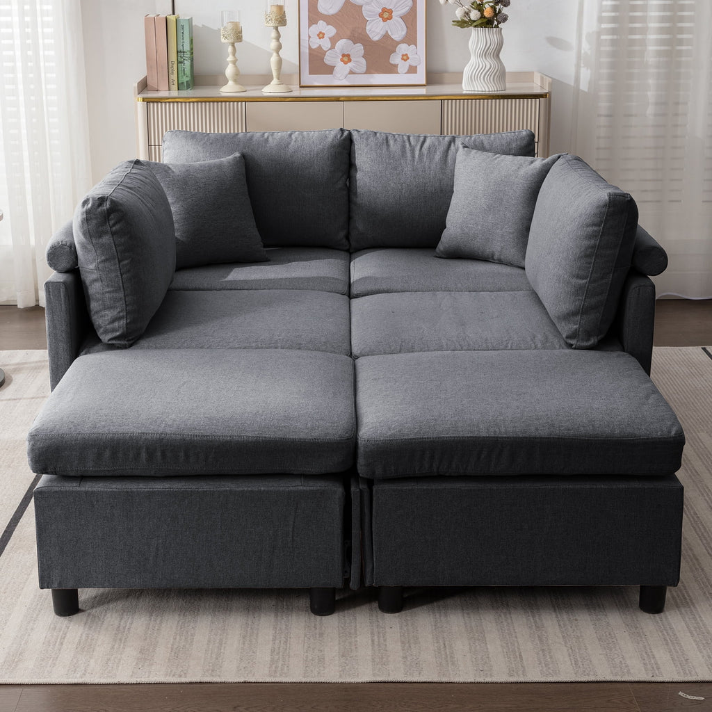 Dark Gray 6-Seater Modular Sectional Sofa with Storage Ottoman F8248
