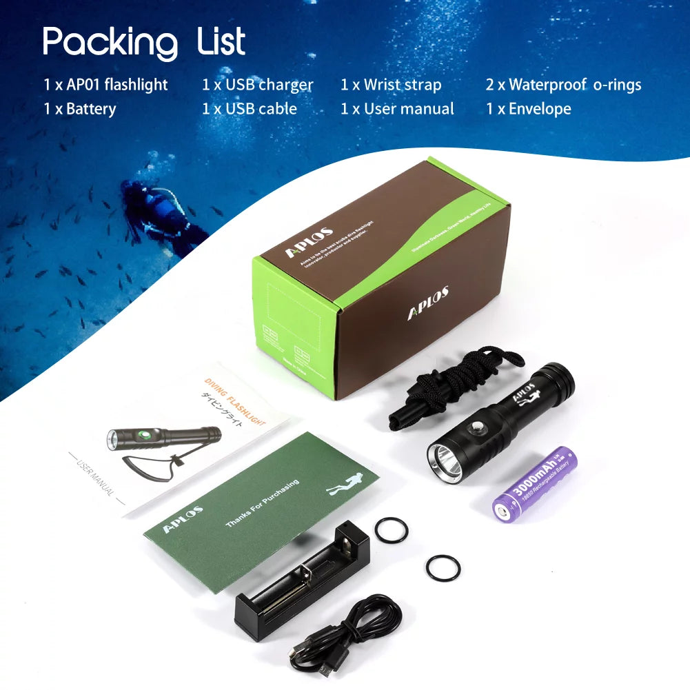 IPX8 Waterproof 1050lm Diving Flashlight J873760