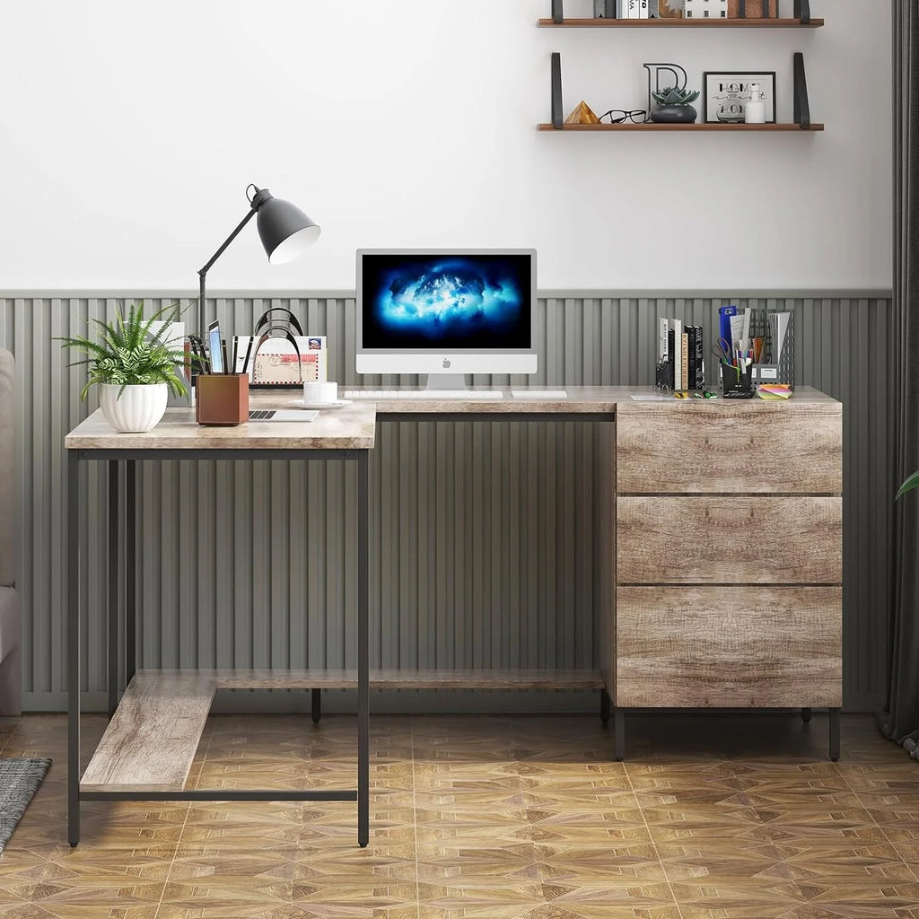 L-Shaped Computer Desk with Drawers G132