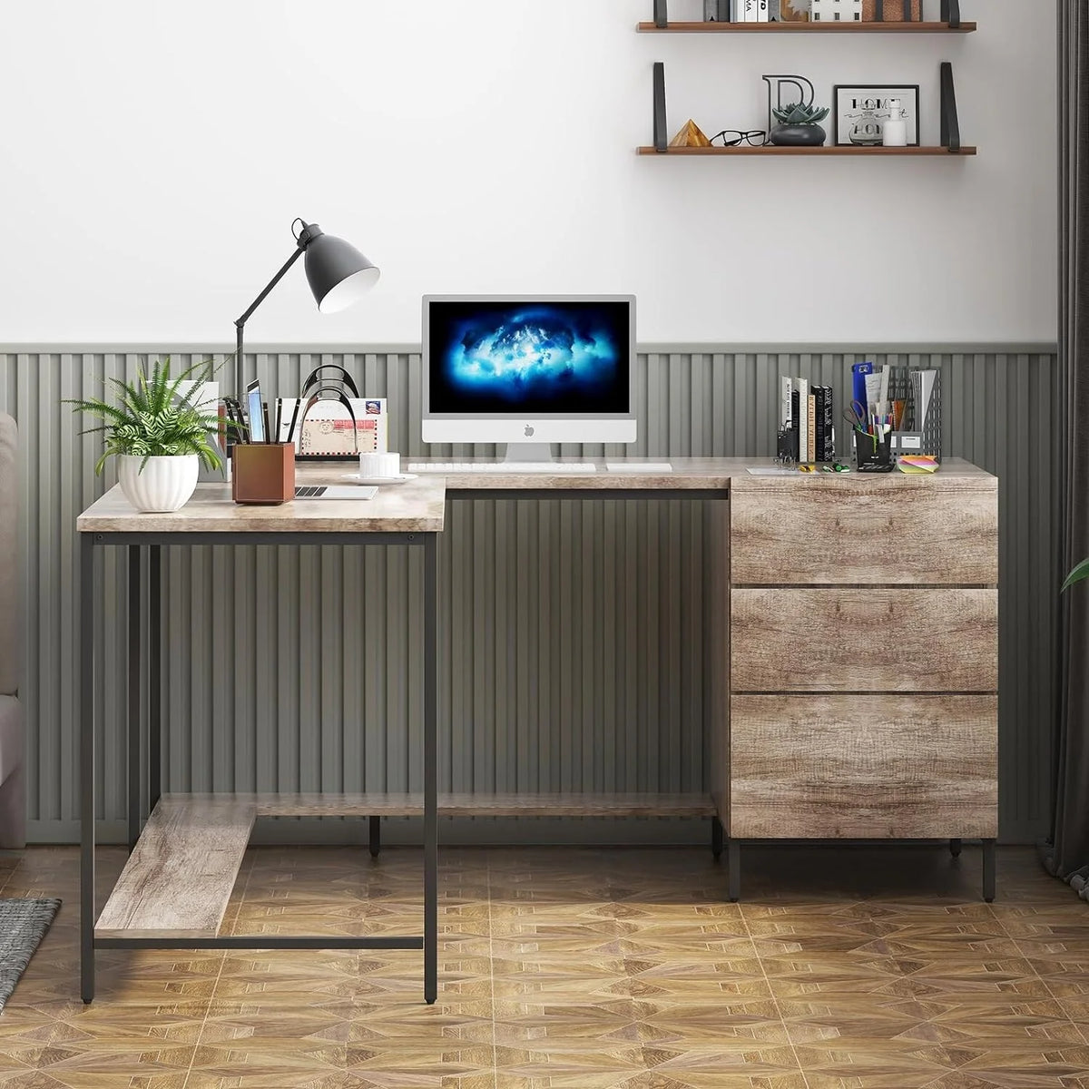L-Shaped Computer Desk with Drawers G132