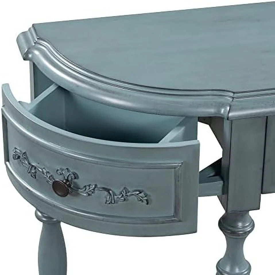 Curved Console Table with 4 Drawers Solid Wood Frame Black E713627