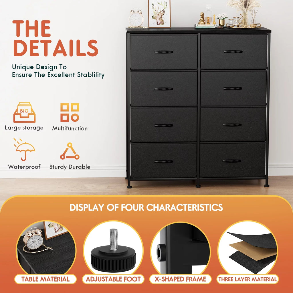 5 Drawer Fabric Dresser with Wood Top C800426