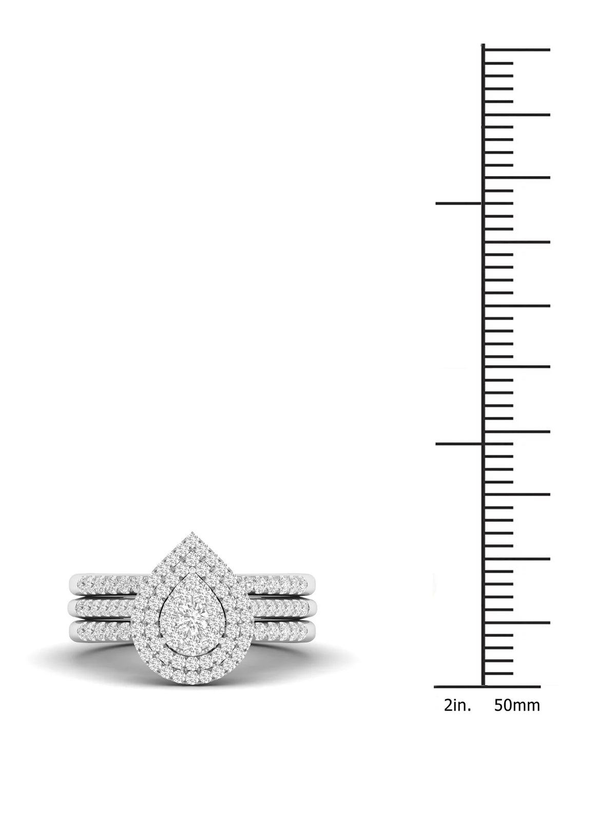 5/8Ct TDW Diamond S925 Sterling Silver Pear Shape Cluster Halo Bridal Set W2403