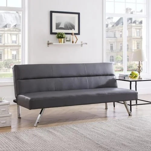 Faux Leather Convertible Futon Sofa Bed with Chrome Legs V552