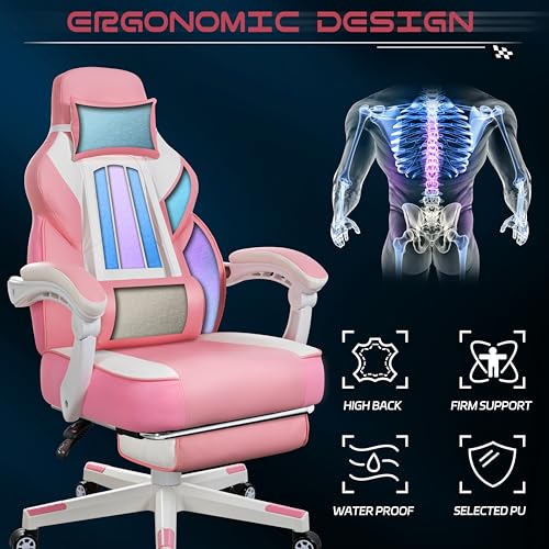 Gaming Chair with Footrest and Massage Lumbar Support D6173