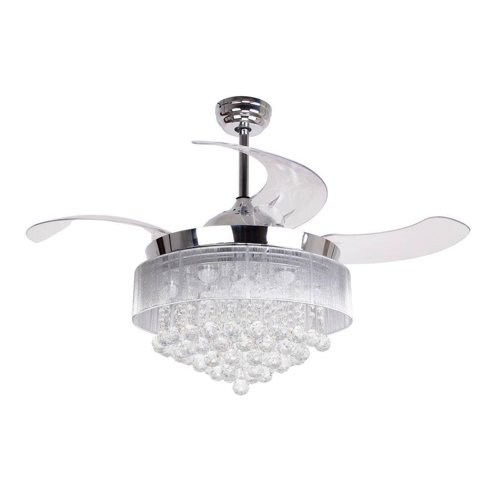 46 in. LED Chrome Retractable Blades Ceiling Fan with Light Kit and Remote Control F826