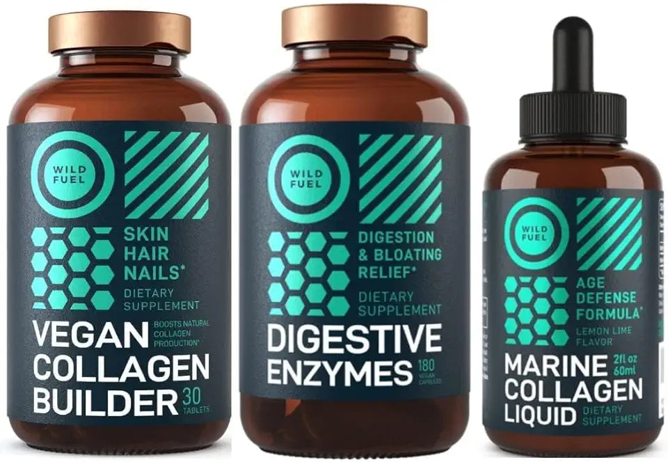 Vegan Collagen Builder, Digestive Enzymes and Liquid Collagen Marine Bundle C106224