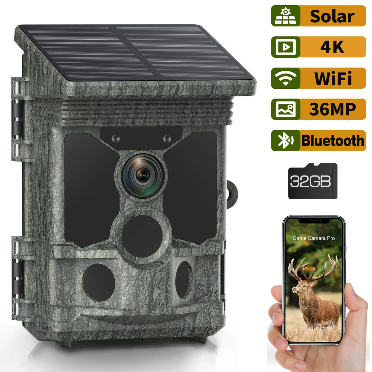 Solar Powered Trail Camera with SD Card 46MP 4K WiFi Night Vision Waterproof M6856