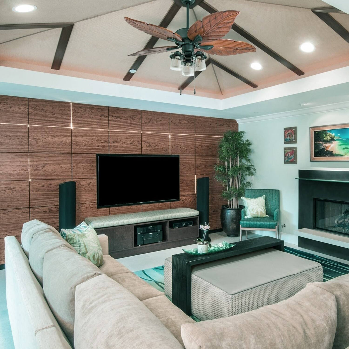 Aged Bronze LED Lighted Ceiling Fan with Hand-Carved Blades N407334