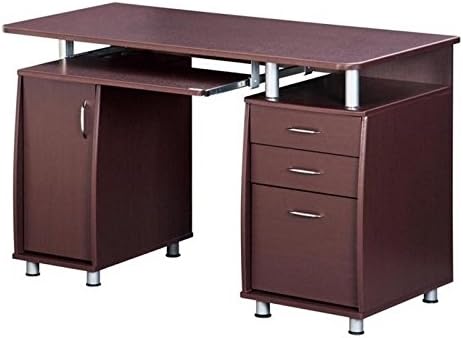 Gray Home Office Computer Desk with CPU Storage Cabinet and Hanging File Cabinet V4252