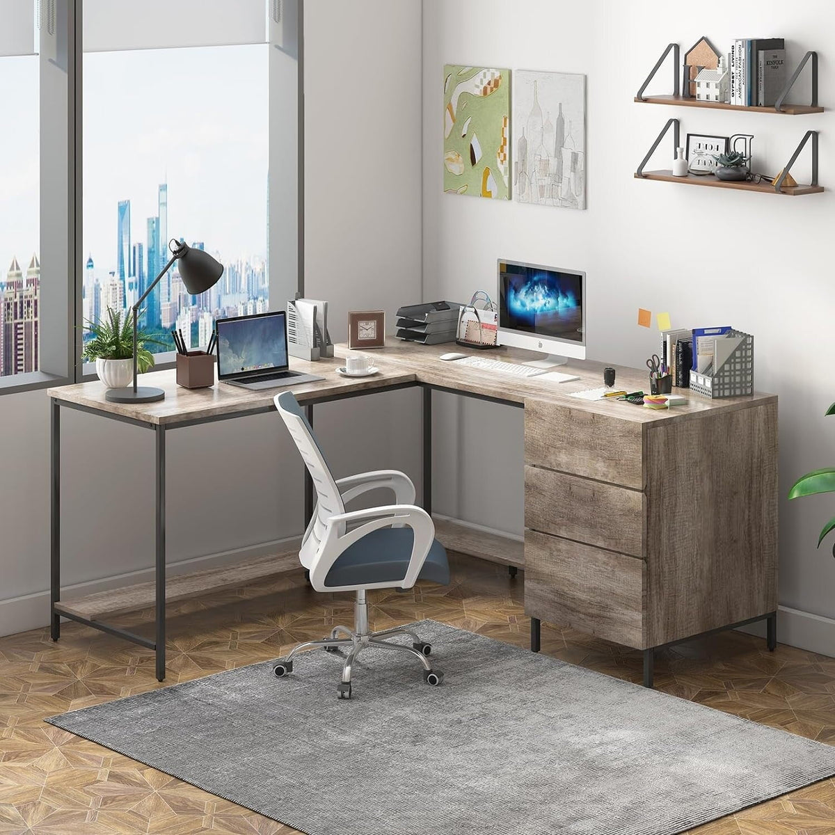 L-Shaped Computer Desk with Drawers G132