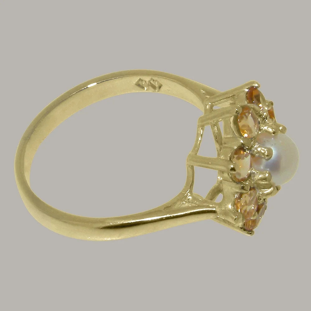 14k Yellow Gold Cultured Pearl & Citrine Womens Ring D83667