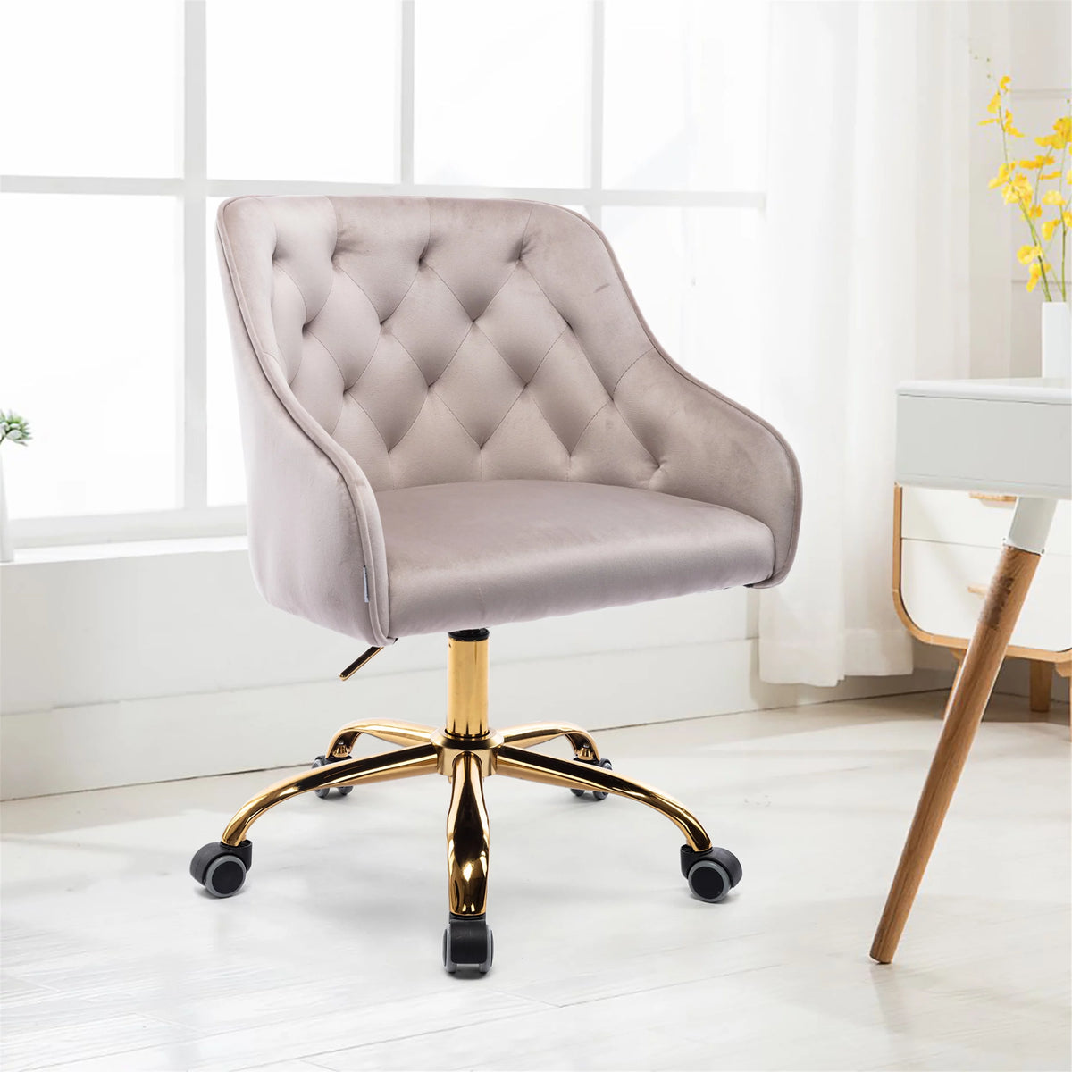 Gray Ergonomic Swivel Chair with Armrests A2173