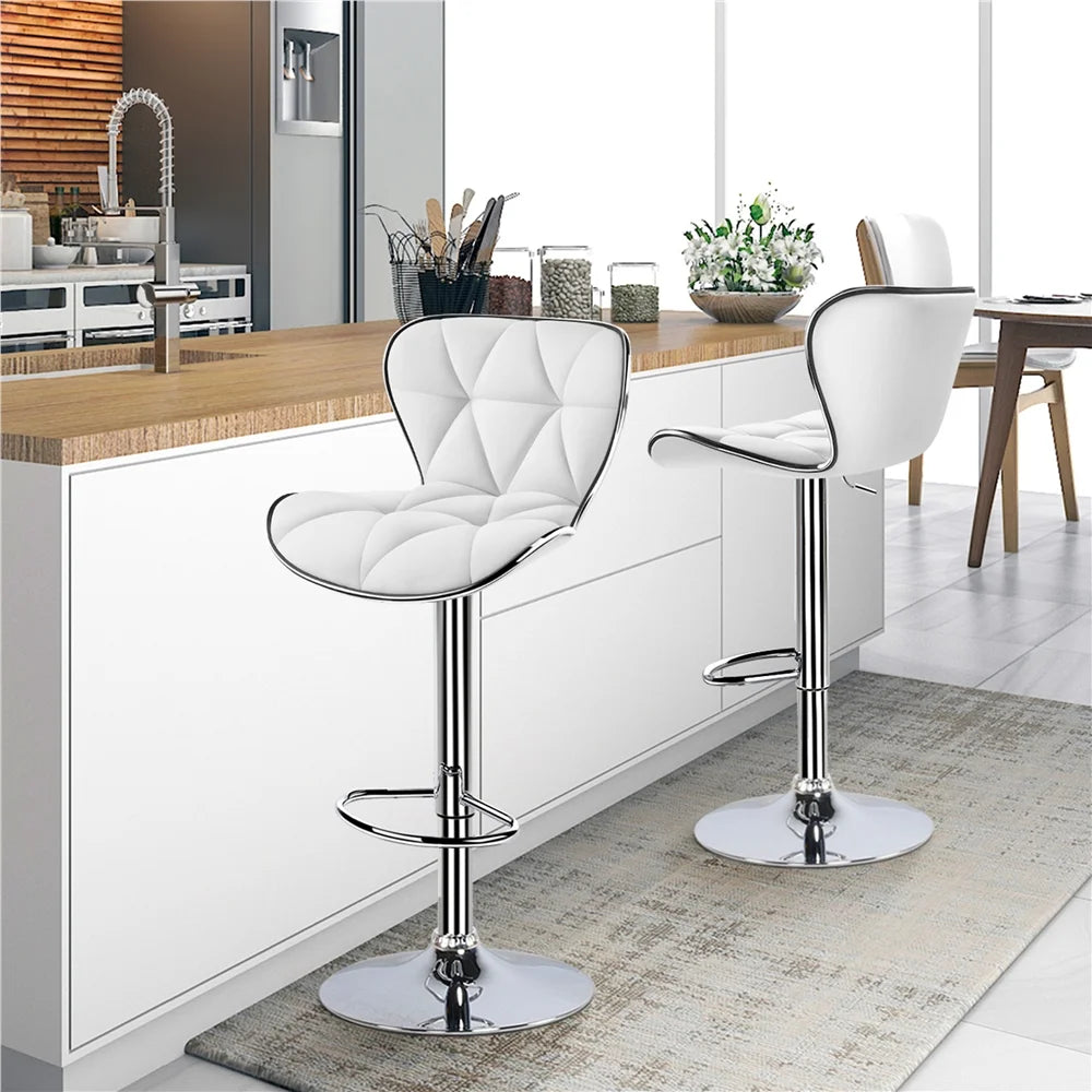 White PU Leather Swivel Bar Stool, Set of 2 Q14375