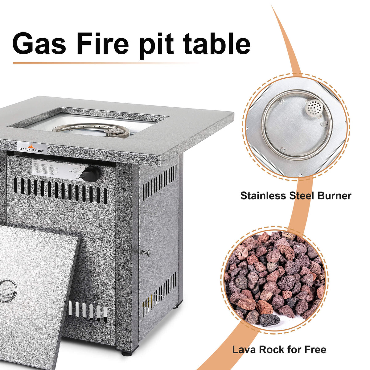 50000 BTU Propane Fire Pit Table with Lid & Lava Rocks W852